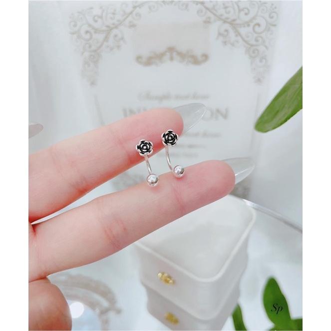 Bông tai dáng cong vặn ren , hoa tai nữ Bạc - Bạc npj