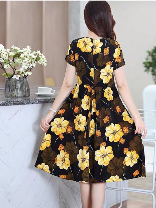 Đầm suông voan lụa in 3D hình hoa mai
