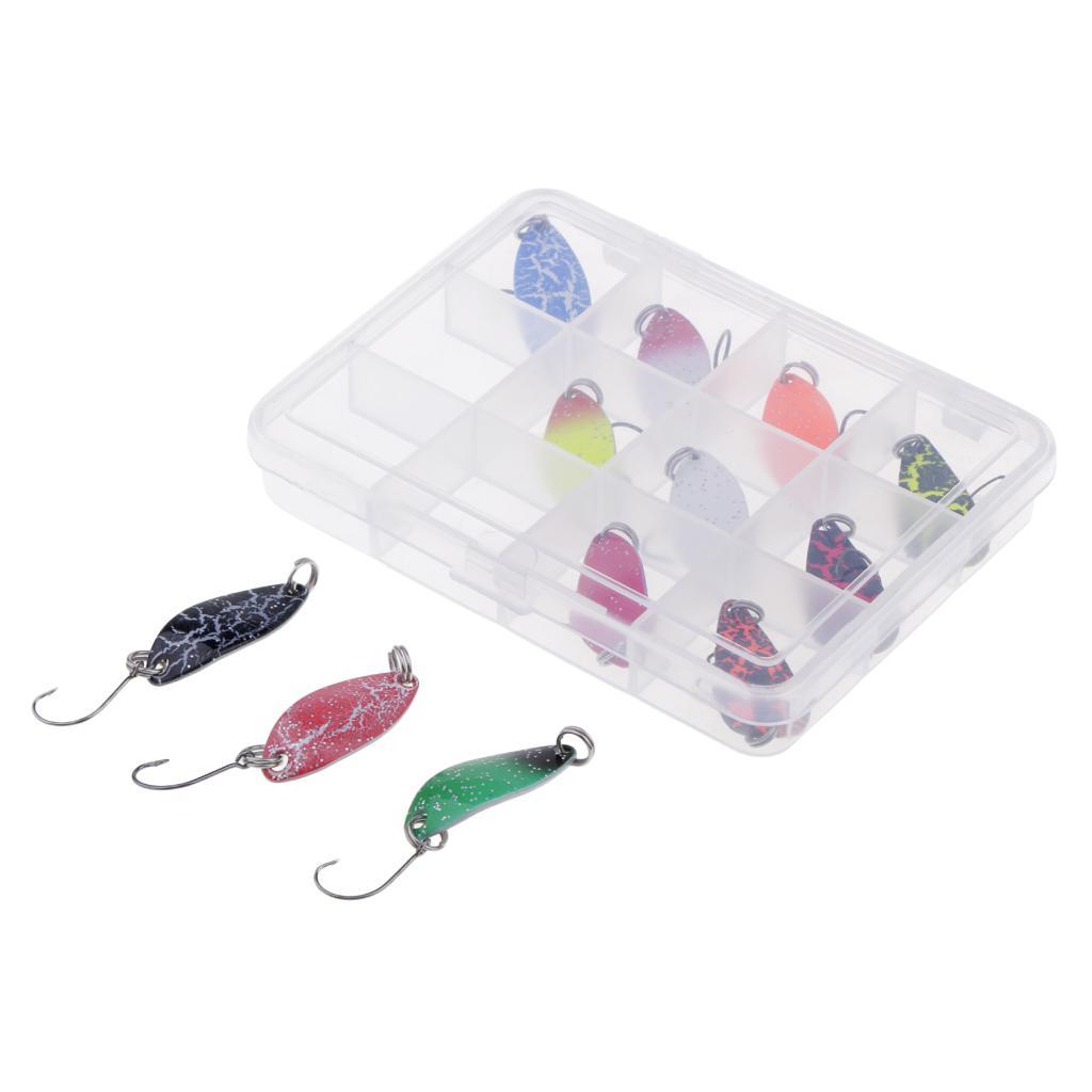 12pcs Fishing Lure Spoons Sequins Baits Hard Lure with Single Hook Colorful