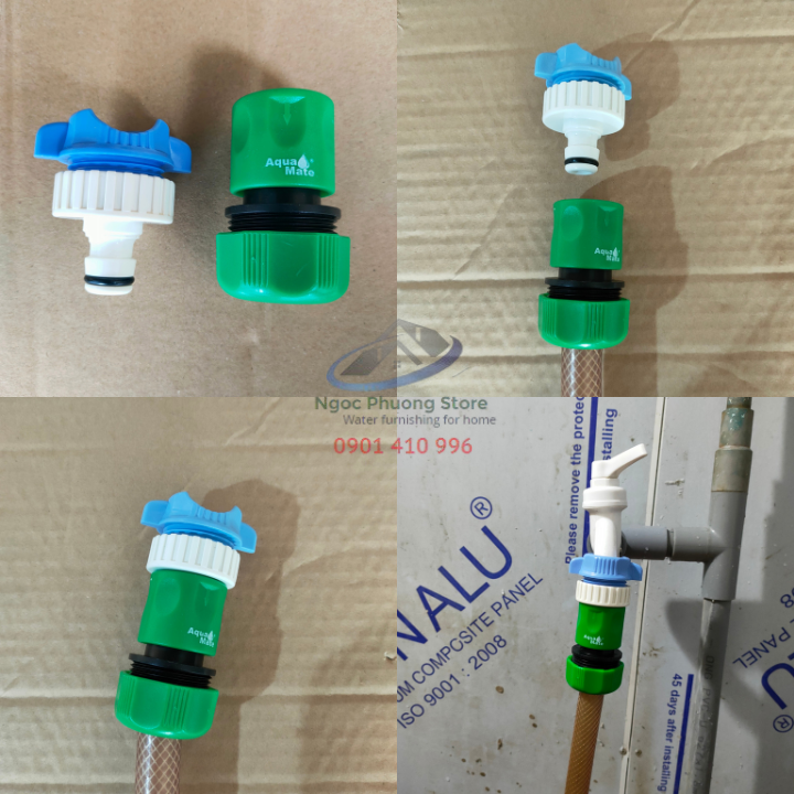 COMBO 3 Cút nối nhanh nối vòi nước không mỏ,ren và ống mềm làm vườn 14mm-21mm AQUAMATE ĐÀI LOAN – W3216 kèm W3130 và W3180
