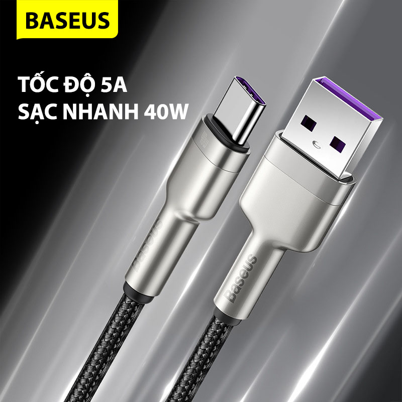 Dây sạc nhanh Baseus 40W Type C, Cáp sạc nhanh Baseus PD 40W Metal Charging Cables USB To Type-C Charger Data Line - Hàng chính hãng