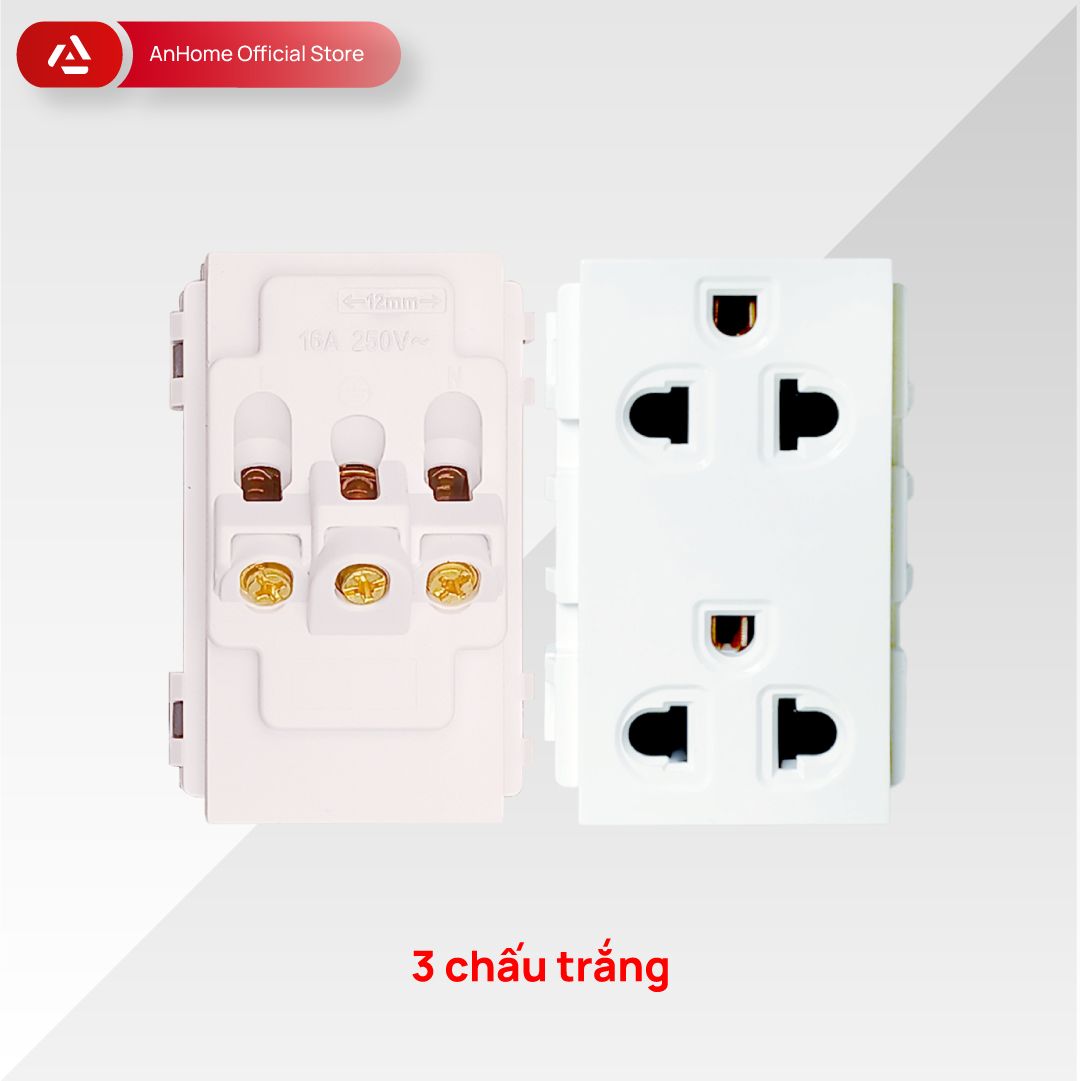 Hạt ổ cắm đơn/đôi 2 chấu, 3 chấu có lẫy trượt che an toàn điện AnHome U2/U3