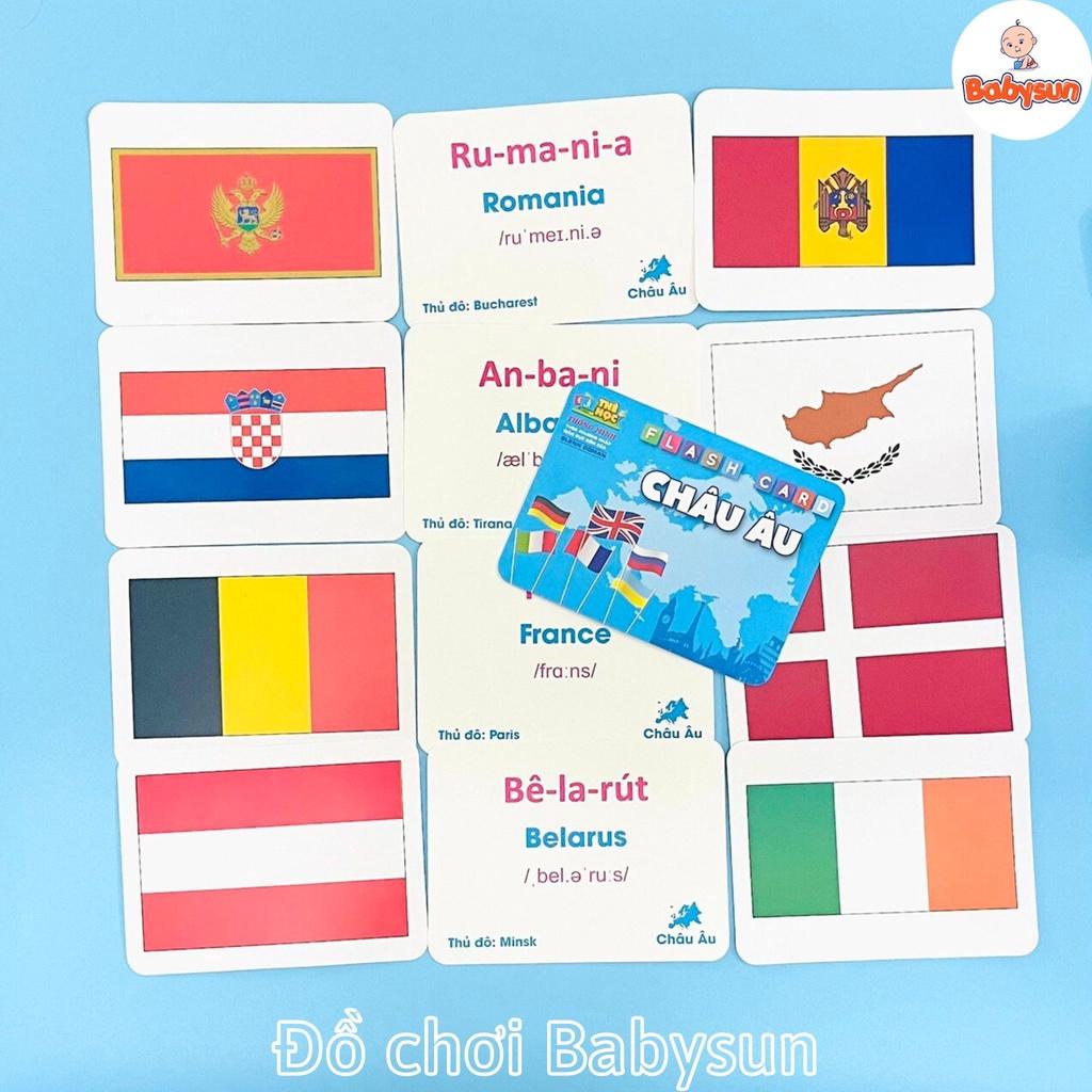 Bộ thẻ flashcard cờ các nước trên thế giới học thông minh cho bé song ngữ kèm hình ảnh sinh động 175 thẻ