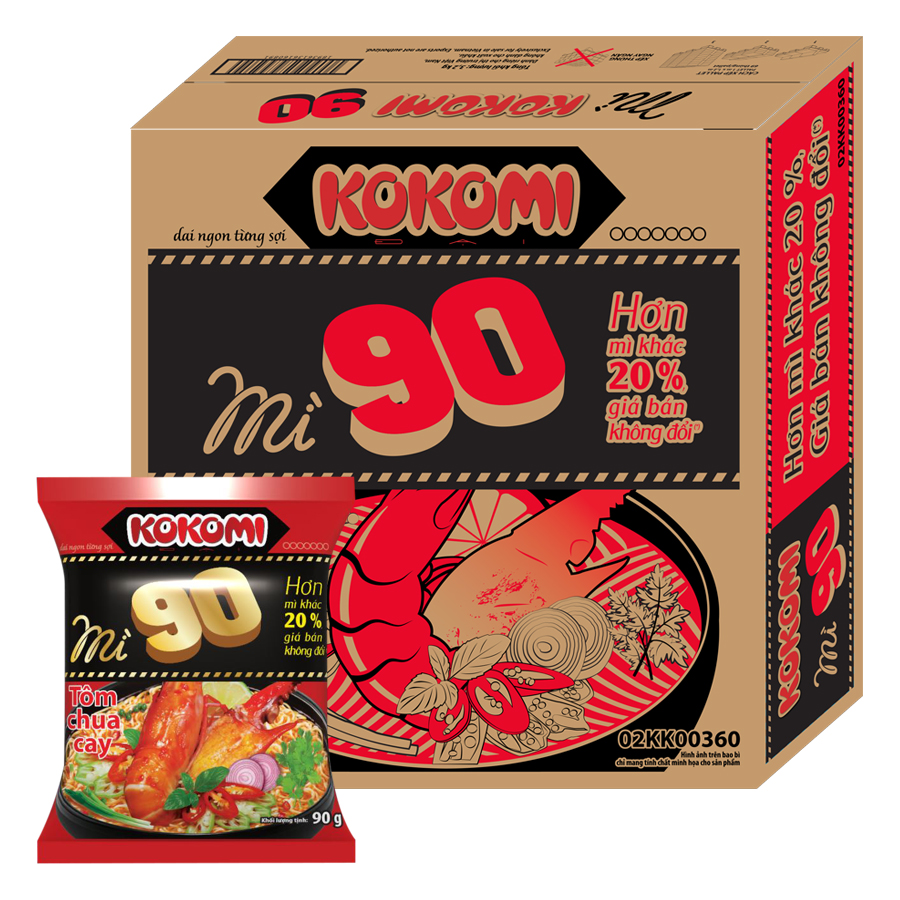 Thùng 30 Gói Mì Kokomi Đại 90 Tôm Chua Cay (30 Gói X 90g)