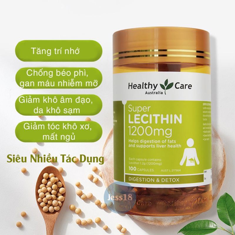 Mầm đậu nành Úc Healthy Care Super Lecithin 1200mg tăng cường chức năng gan khỏe mạnh, nâng cao sức  khỏe, sắc đẹp từ bên trong - OZ Slim Store