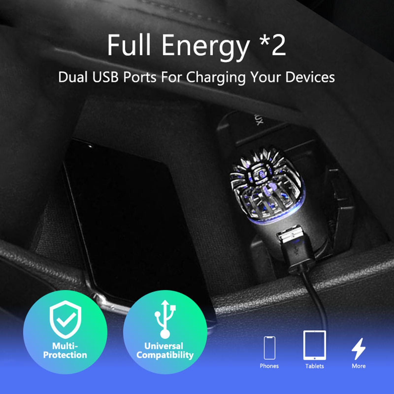 2 in 1 Car Air Purifier with Dual USB Charging Ports 12V Air