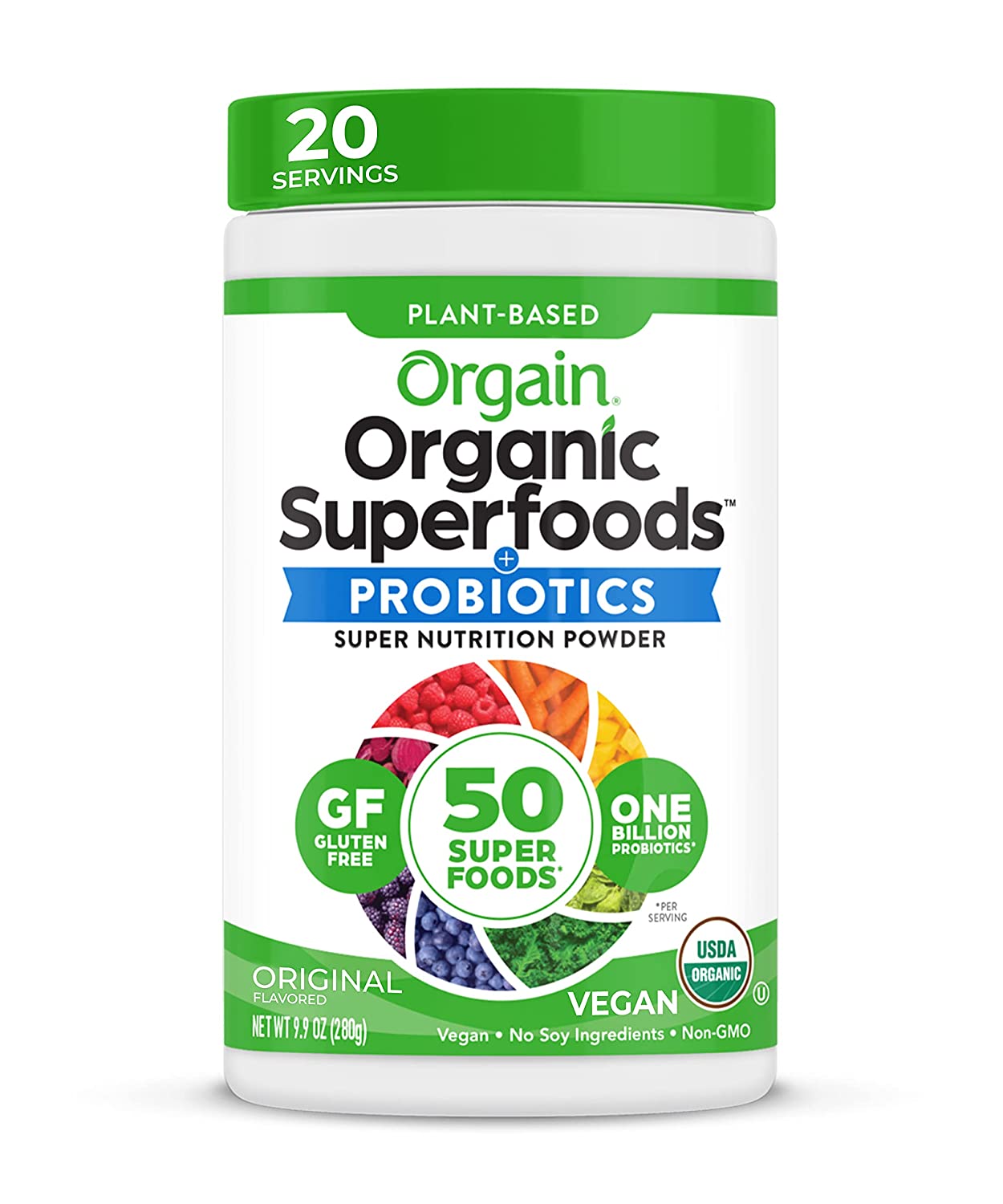 Bột rau củ siêu thực phẩm hữu cơ Orgain Organic Superfoods &amp; Probiotics chứa 1 tỉ lợi khuẩn 280g