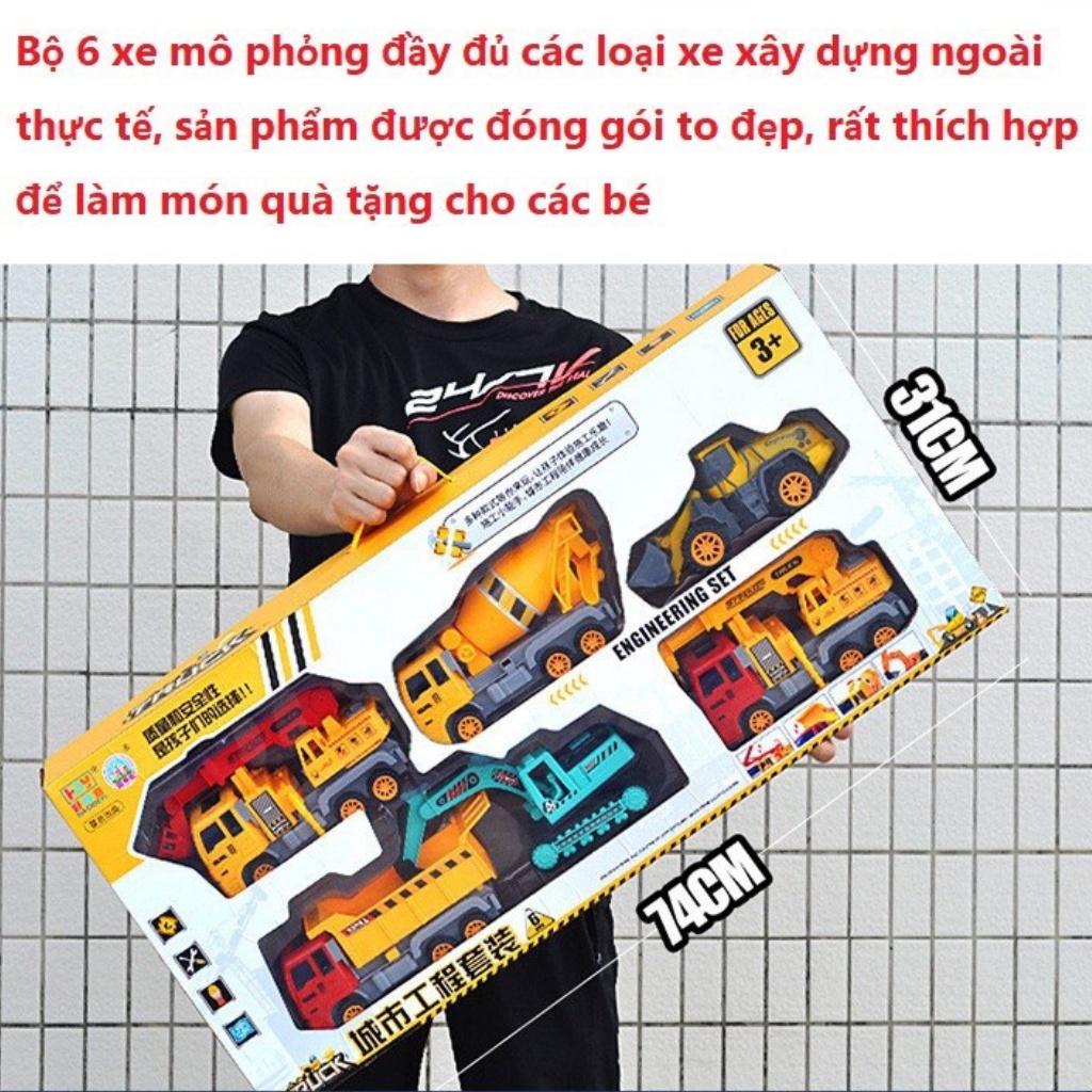 Ô tô đồ chơi, Bộ đồ chơi ô tô công trình 6 món dành cho bé, chất liệu nhựa ABS an toàn tuyệt đối