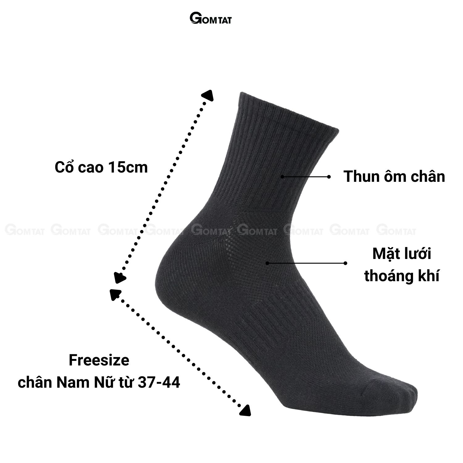 Combo 10 đôi tất vớ nam nữ cổ trung trơn màu GOMTAT chất liệu cotton cao cấp, thiết kế thoáng khí -GOM-KLB-TRONLUNG-CB10