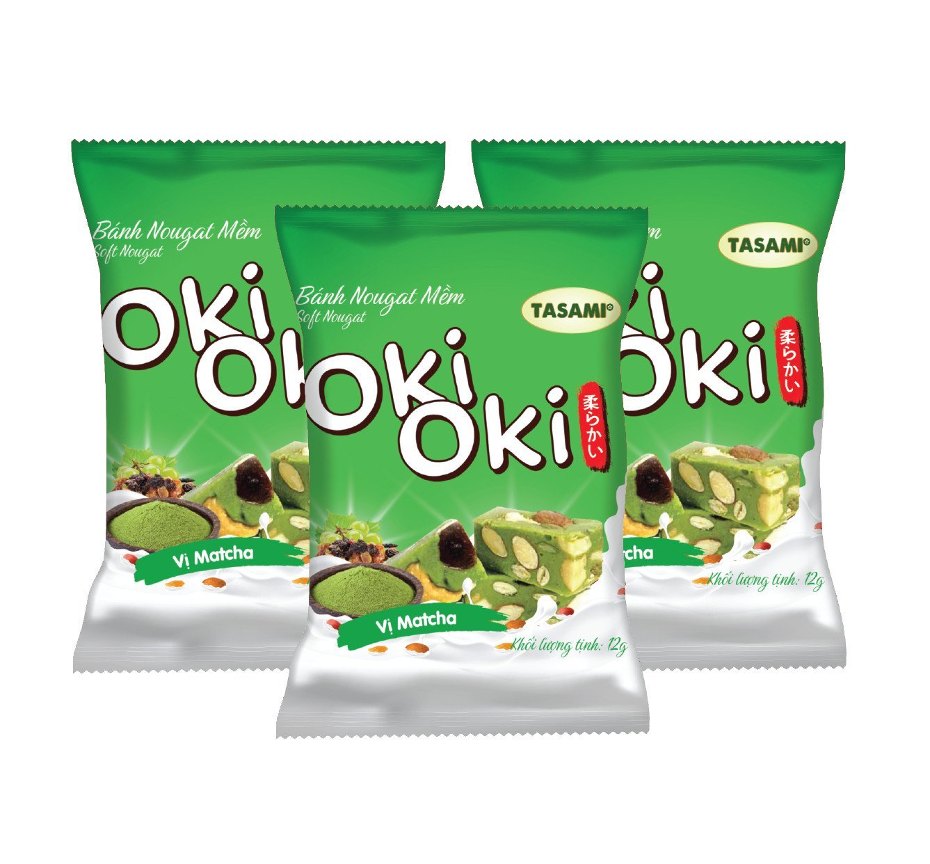 Bánh Nougat - Kẹo Hạnh Phúc Oki Oki Vị Trà Xanh Matcha Ngọt Nhẹ Tự Nhiên Mềm Dẻo Thơm Ngon (240g/Hộp)