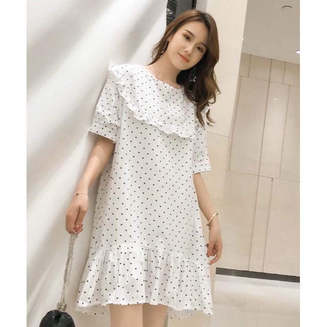 Đầm Suông Ngắn Trắng Bi Cổ Bèo