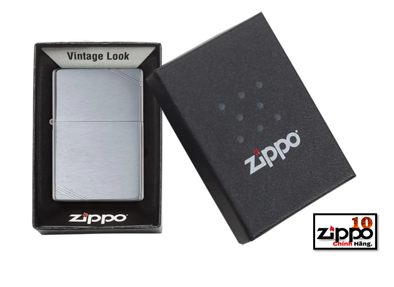 Bật lửa Zippo (nhám góc) Brushed Chrome Vintage with Slashes SKU: 230 - Chính hãng 100%