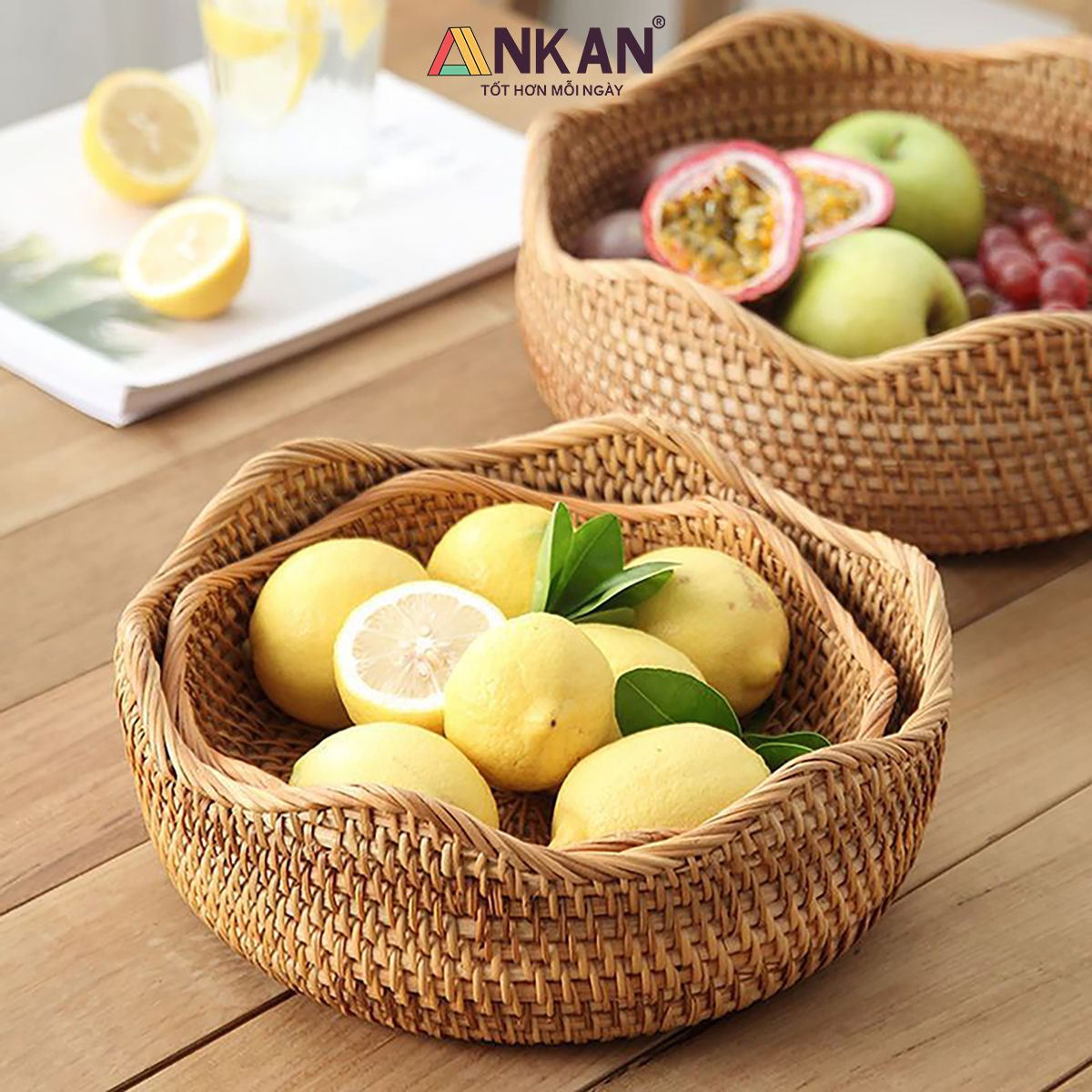 Rổ Đựng Trái Cây, Đồ Khô Chất Liệu Mây Tre Đan Thủ Công, Giỏ Đựng Đồ Decor Nhà Ăn, Phòng Khách