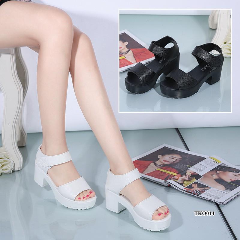 (Ảnh thật) Dép Sandal da cao gót, dép quai ngang đế 7p Hàn Quốc cá tính chắc chân, chống trơn trượt