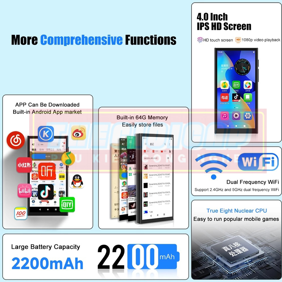 (Hỗ Trợ Tiếng Việt) Máy Nghe Nhạc Android MP4 Màn Hình Cảm Ứng 4.0 Inch Bluetooth WiFi Ruizu Z90 Bộ Nhớ Trong 64GB - Hàng Nhập Khẩu