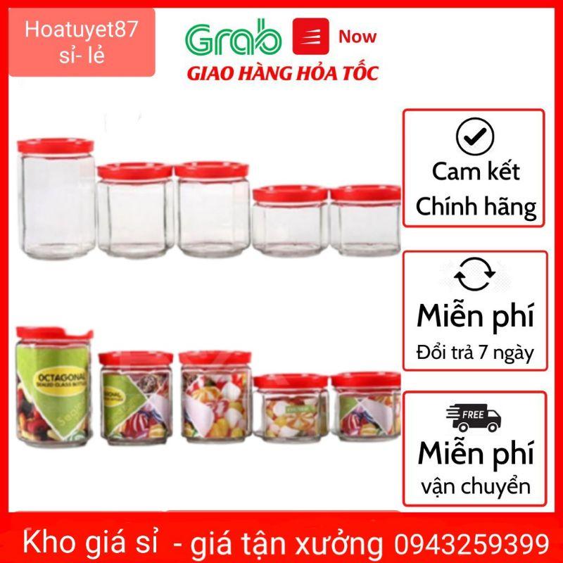 Bộ 5 Hũ Thuỷ Tinh Đựng Gia Vị Nắp Kín Octagonal Sealed