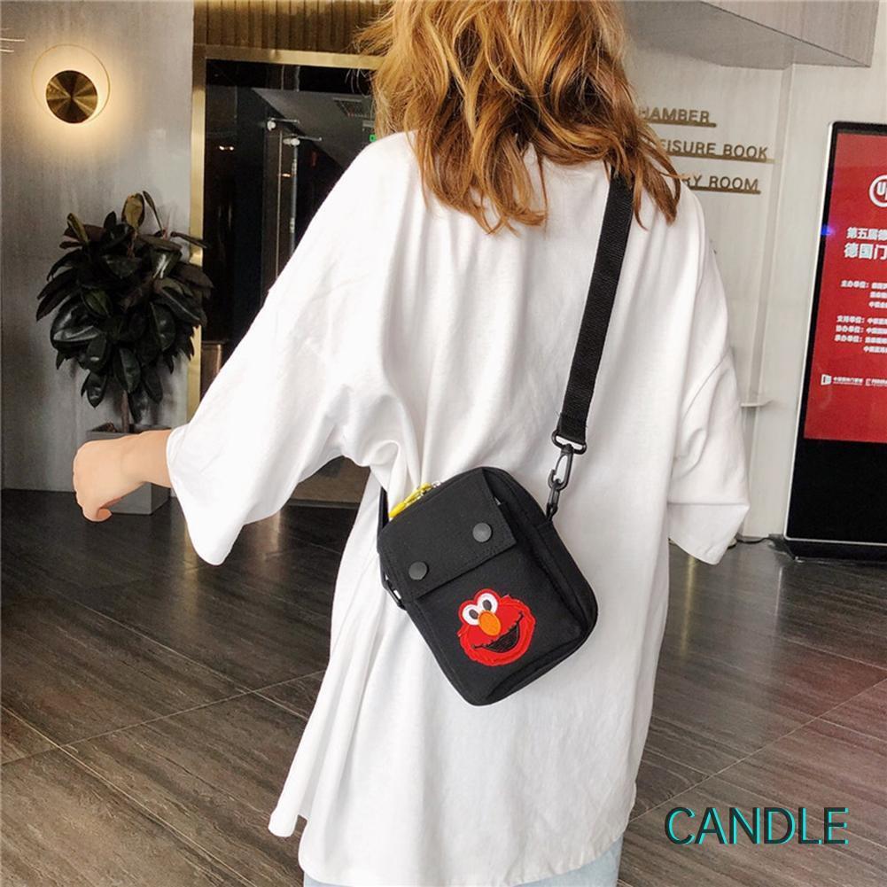 Túi Vải Canvas Đeo Chéo Họa Tiết Hoạt Hình Xinh Xắn Dành Cho Nữ