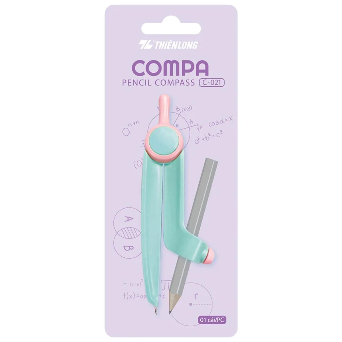 Bộ Compa Kèm Bút Chì Gỗ - Thiên Long C-021 (Mẫu Màu Giao Ngẫu Nhiên)