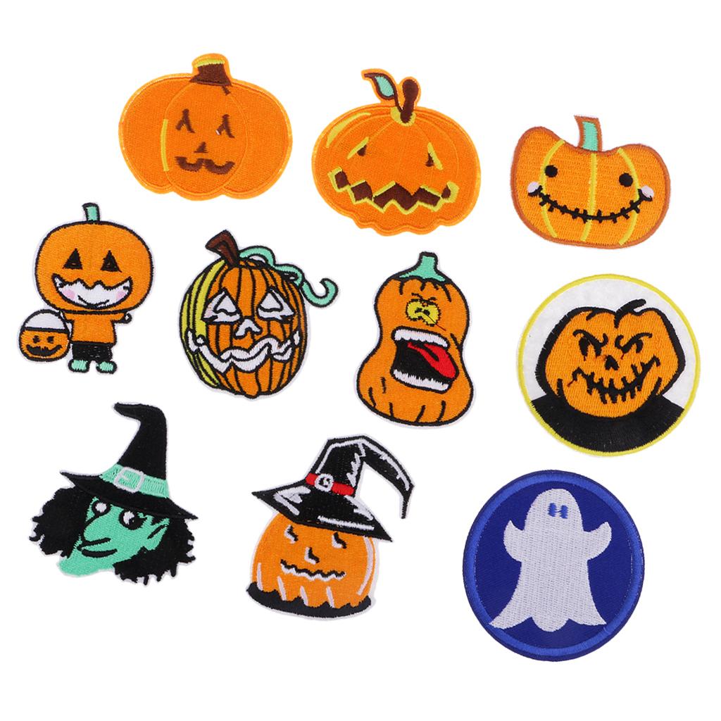 10 Chiếc Halloween Thêu May Sắt Trên Miếng Dán Huy Hiệu Túi Quần Áo Appliques