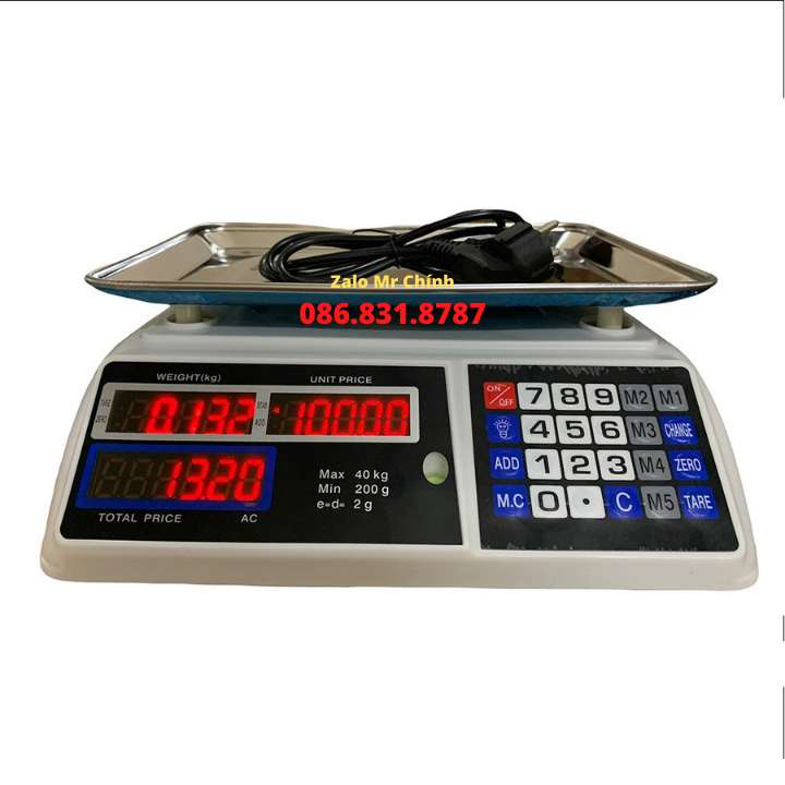 Cân Điện Tử Tính Tiền Tự Tộng Cao Cấp 40kg/5g ACS723, Cân Điện Tử Tích Điện. Màn hình led 2 mặt