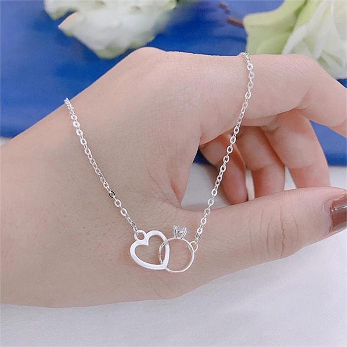 Dây chuyền bạc ATJ2293M, vòng cổ mặt liền trái tim kẹp nhẫn ANTA Jewelry