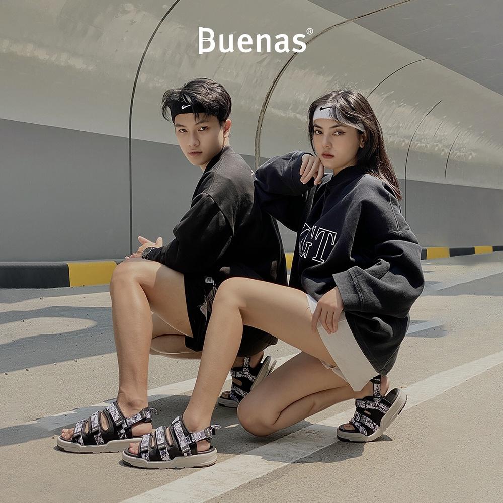 Giày sandal nam nữ unisex đi học quai ngang Buenas Sport SD7979 đen đế cao 3 phân