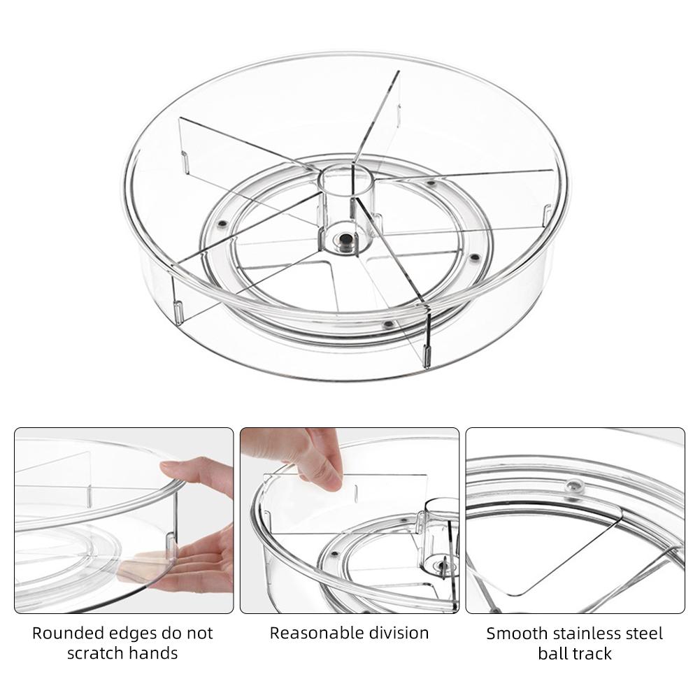 Transparent Storage Turntable with Removable Partitions PET Clear Rotating Turntable Organizing and Storage Boxes