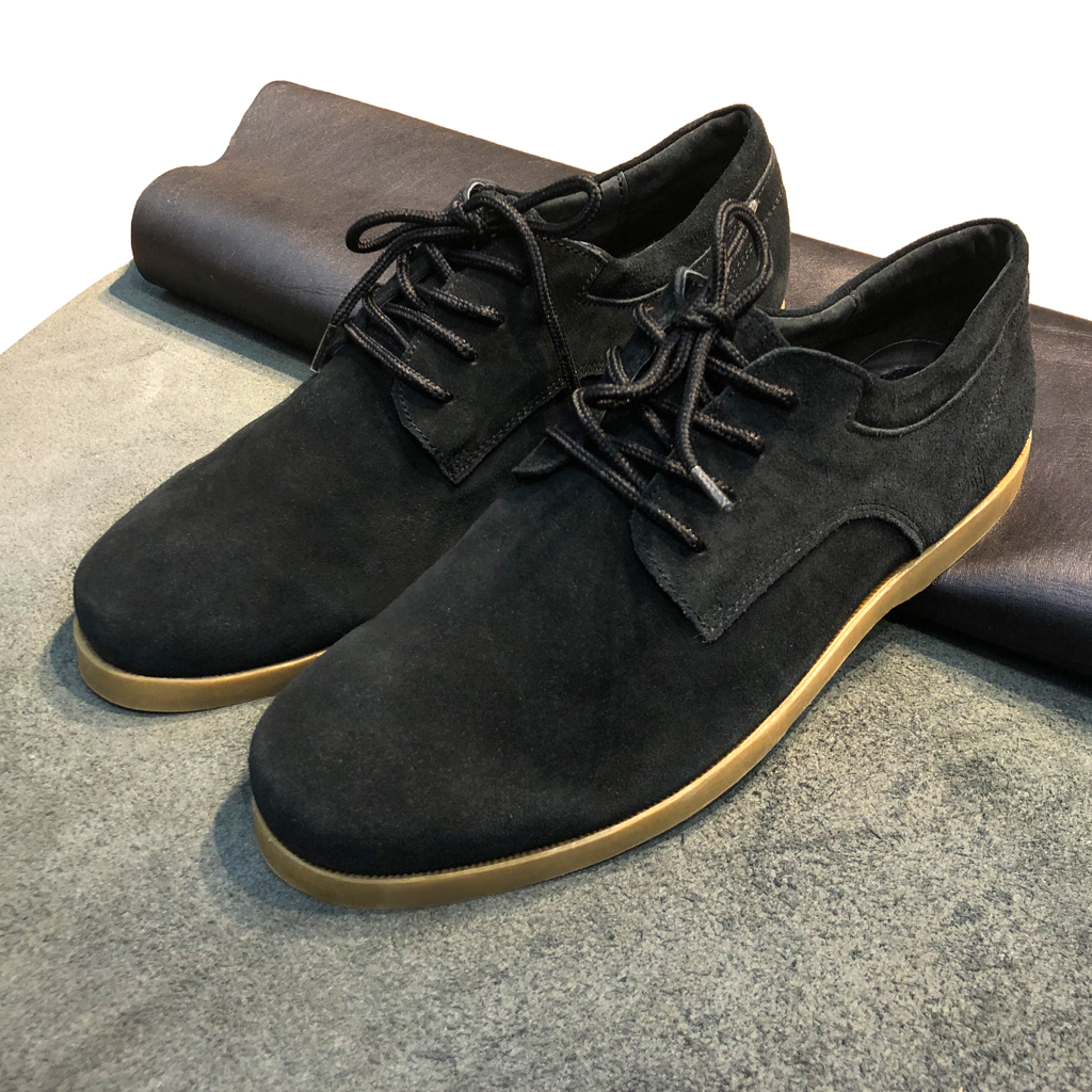 Giày nam thấp cổ buộc dây da bò lộn cao cấp màu đen đậm SueceBlack 1929C Sr7 - Giày boots nam cổ thấp buộc dây