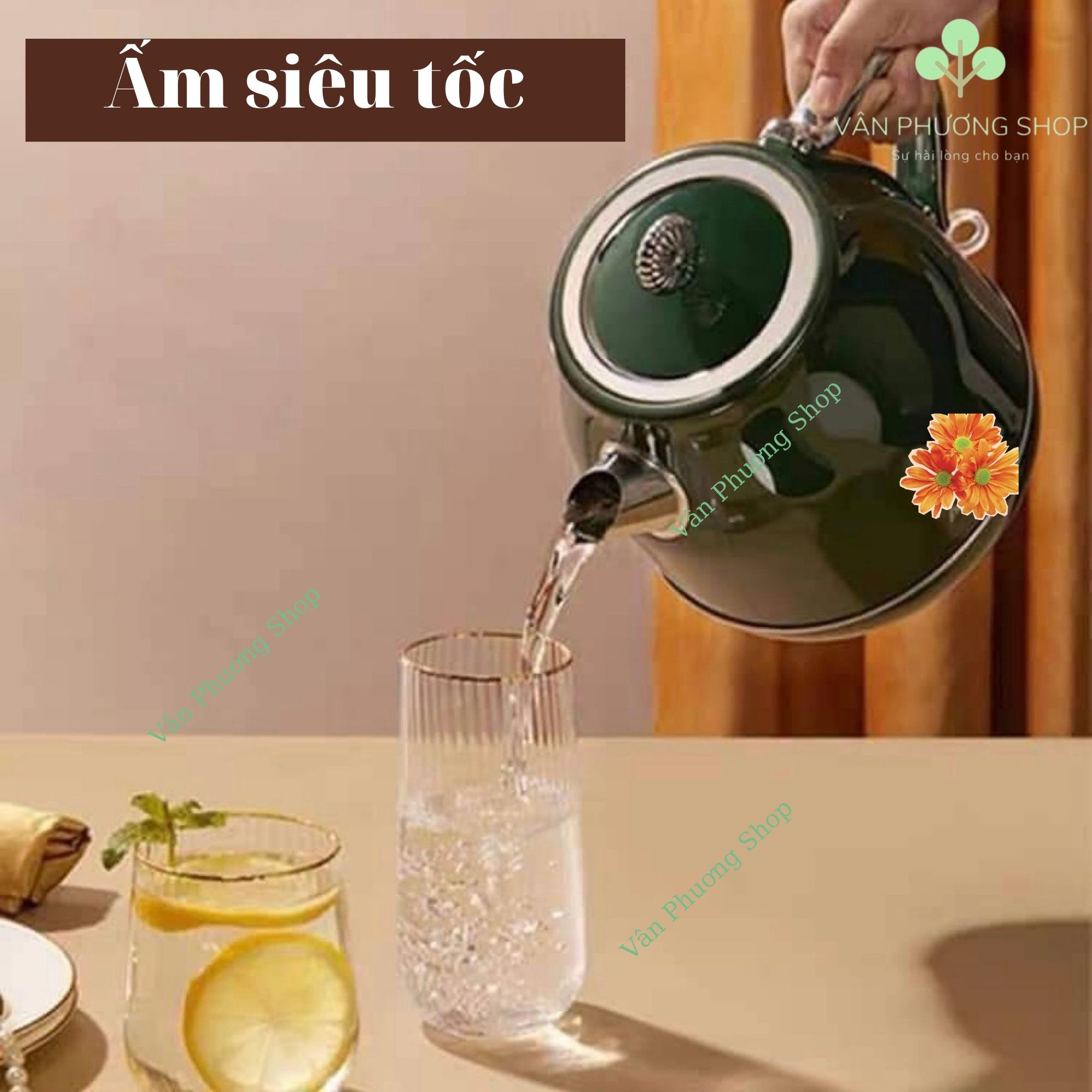 Ấm Đun Nước Siêu Tốc 1,5 lít, nước sôi cực nhanh, màu xanh sang trọng