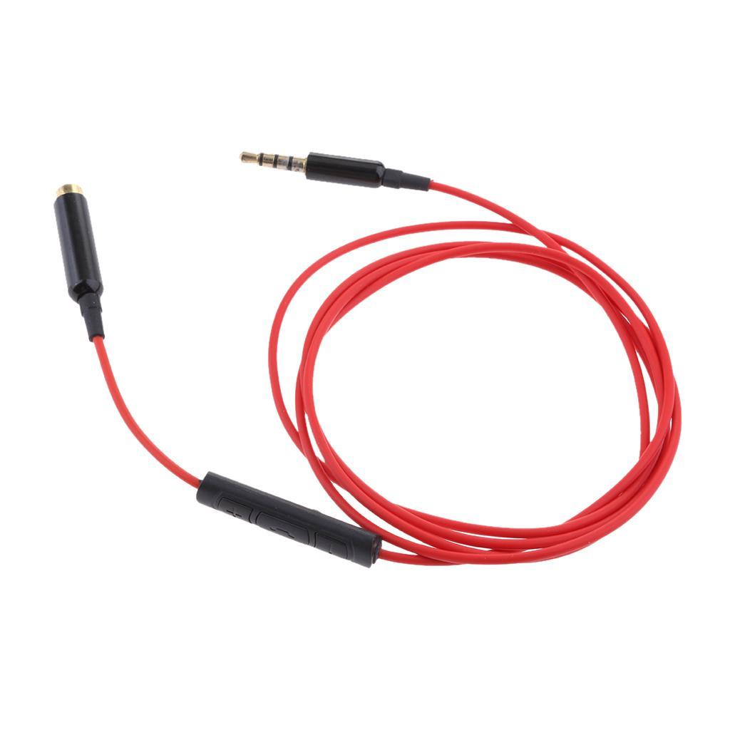 3.5mm Male to Female Stereo With Remote & Mic Audio Cable 1.2M Red