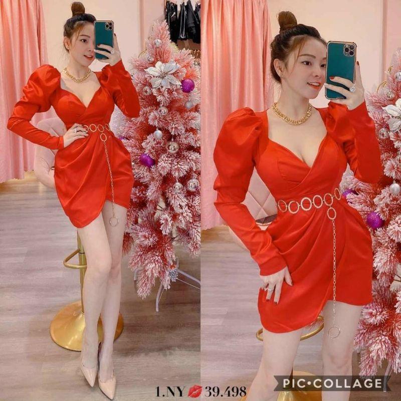 Đầm body phi phồng tà xéo