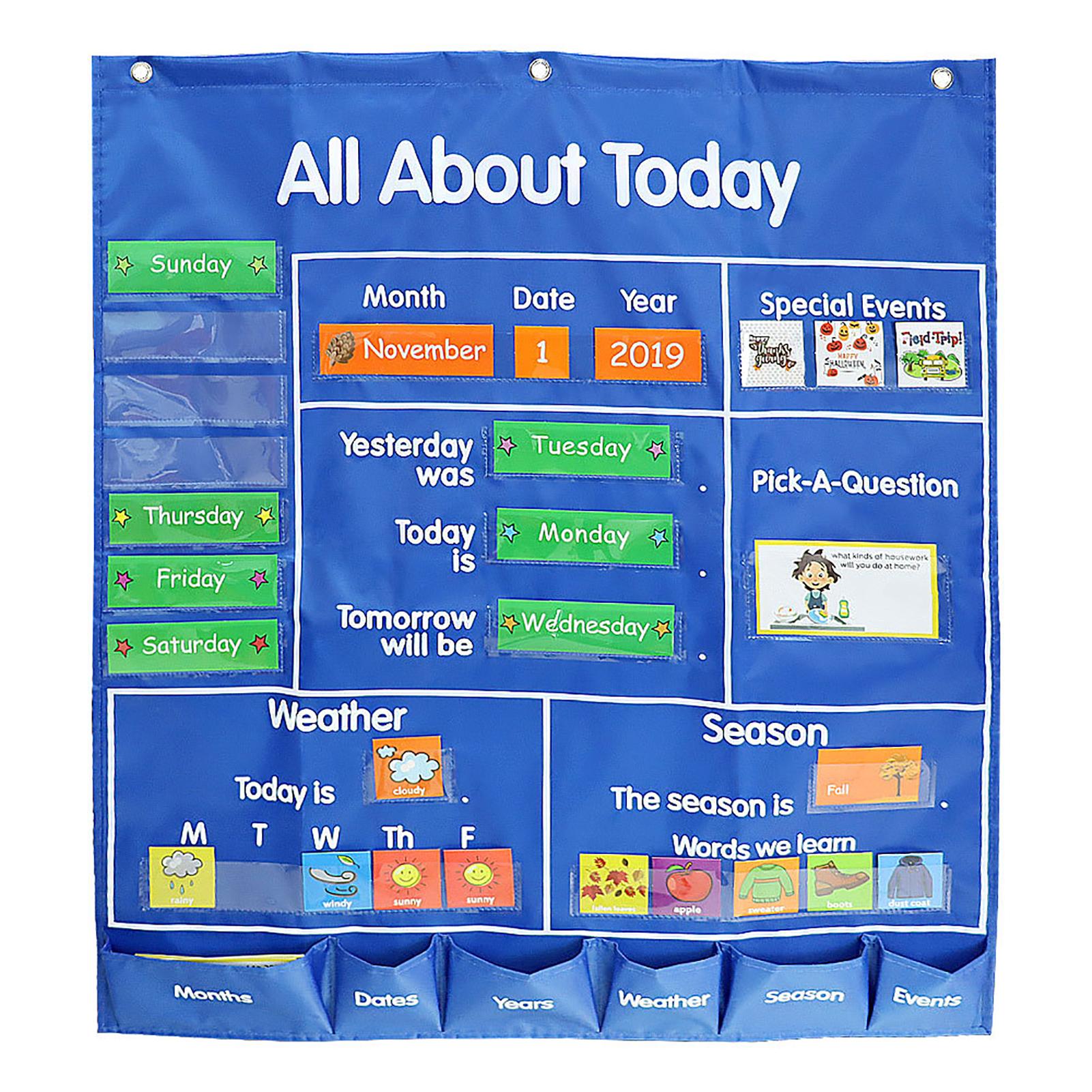 School Classroom Pocket Chart with Date Month Year Week Season Weather Event Cards Teacher Teaching Tool All about Today