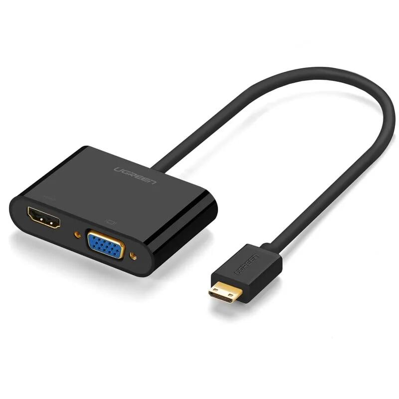 Ugreen UG40385MM136TK Màu Đen Bộ chuyển Mini HDMI sang VGA + HDMI - HÀNG CHÍNH HÃNG