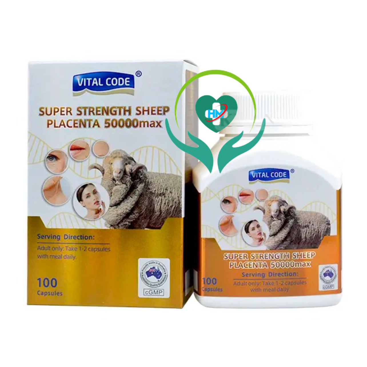 Viên uống nhau thai cừu Vital code Super Strength sheep placenta 50000 Max, lọ 100 viên, nhập khẩu Úc