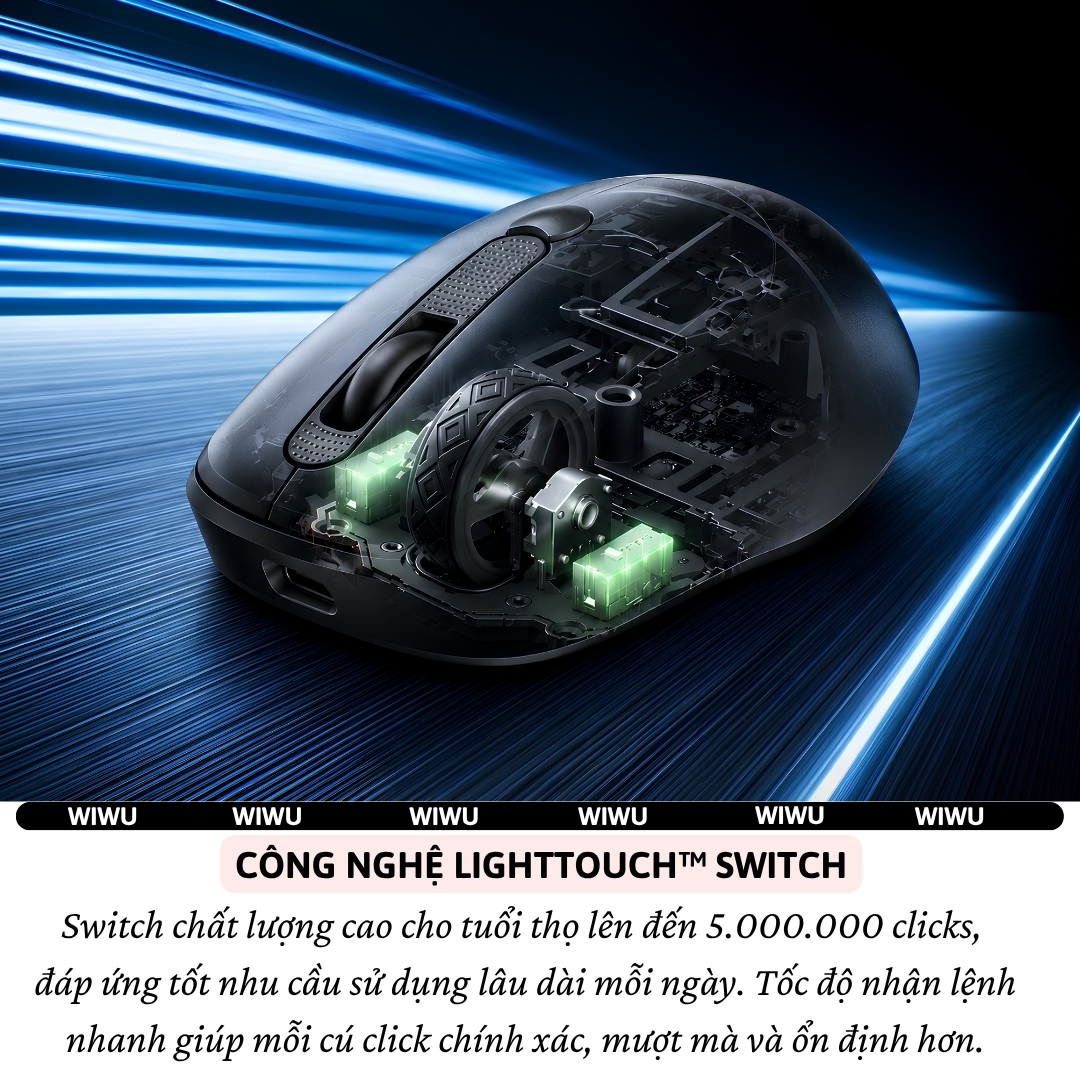 Chuột không dây Công nghệ AirGlide Wireless Mouse WiWU WIMICE WM113 2.4G Wireless Silent Click, DPI 1600, Siêu Nhẹ 58g, 4 Phím Thông Minh, Dùng Pin AA, Thiết kế công thái học ôm tay - hàng nhập khẩu