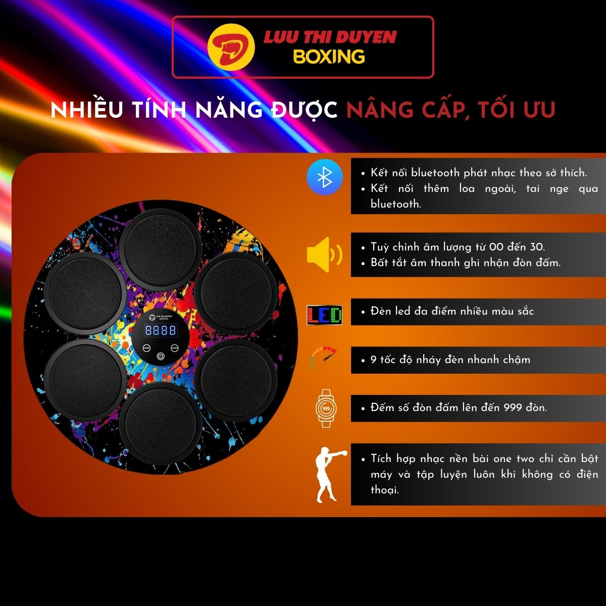 Máy đấm bốc âm nhạc - Lừu Thị Duyên Boxing - Phiên bản 6 điểm đấm - Kết nối bluetooth phát nhạc
