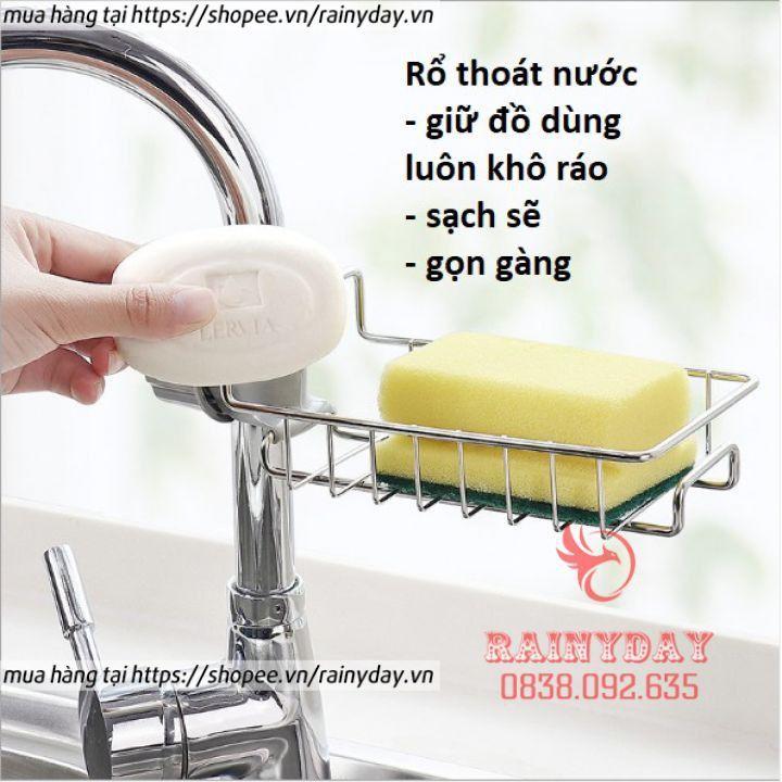 Giá khay inox để đựng đồ rẻ rửa bát chén miếng xà phòng gắn treo vòi nước bồn chậu nhà bếp