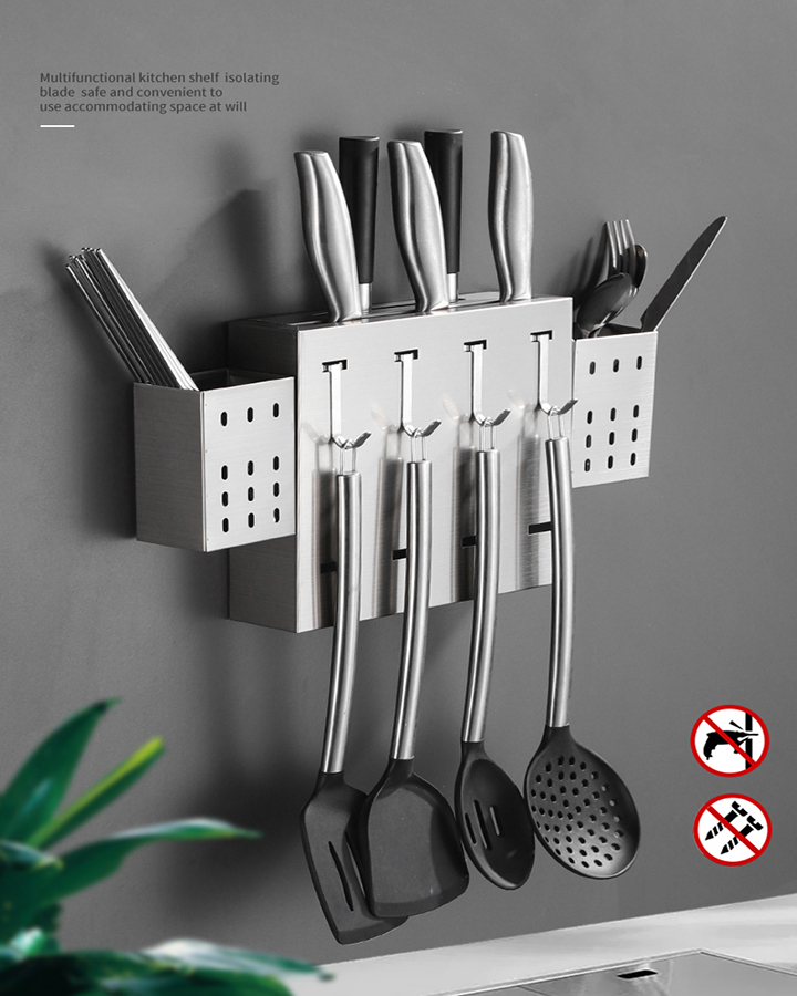 Kệ treo dao đũa thìa nhà bếp full inox cao cấp - Kệ để dao đũa muỗm dán tường full inox - kệ treo đồ nhà bếp inox cao cấp