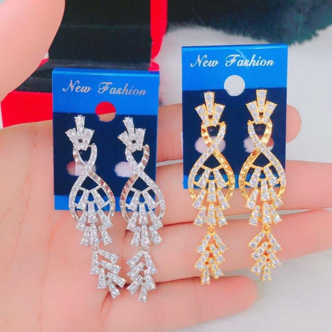 Đôi Bông Tai Mạ Vàng or Bạch Kim Đính Xoàn Mẫu 058.03.01 - Không Đen - Không Dị Ứng