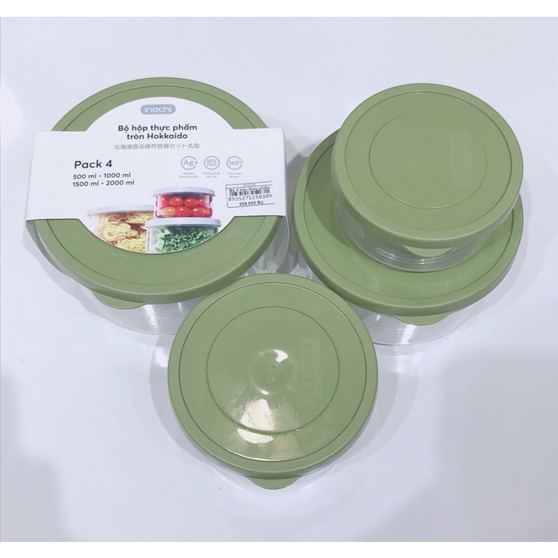 Bộ 4 hộp thực phẩm tròn Hokkaido 500-1000-1500-2000ml - Giao màu ngẫu nhiên