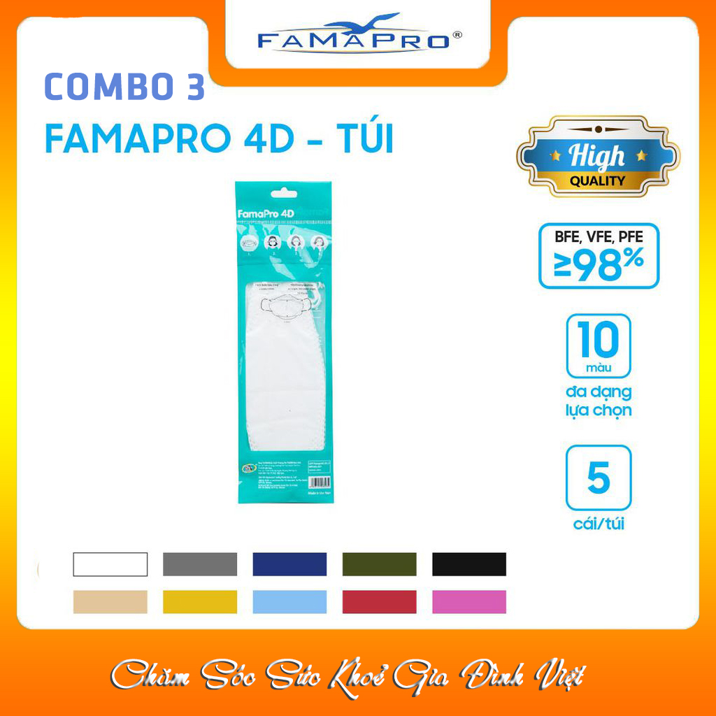 [Combo Ưu Đãi] Khẩu Trang Y Tế Kháng Khuẩn Cao Cấp Famapro 4D/Kháng Virus, Lọc Khuẩn, Bụi 98% [Túi 5 Cái Chính Hãng