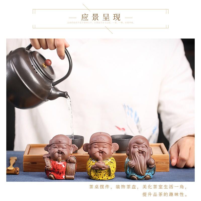 Tượng Tam đa gốm tử sa men bóng đặc biệt- Tượng gốm tam đa trang trí decor bàn trà, tiểu cảnh bonsai phối lũa