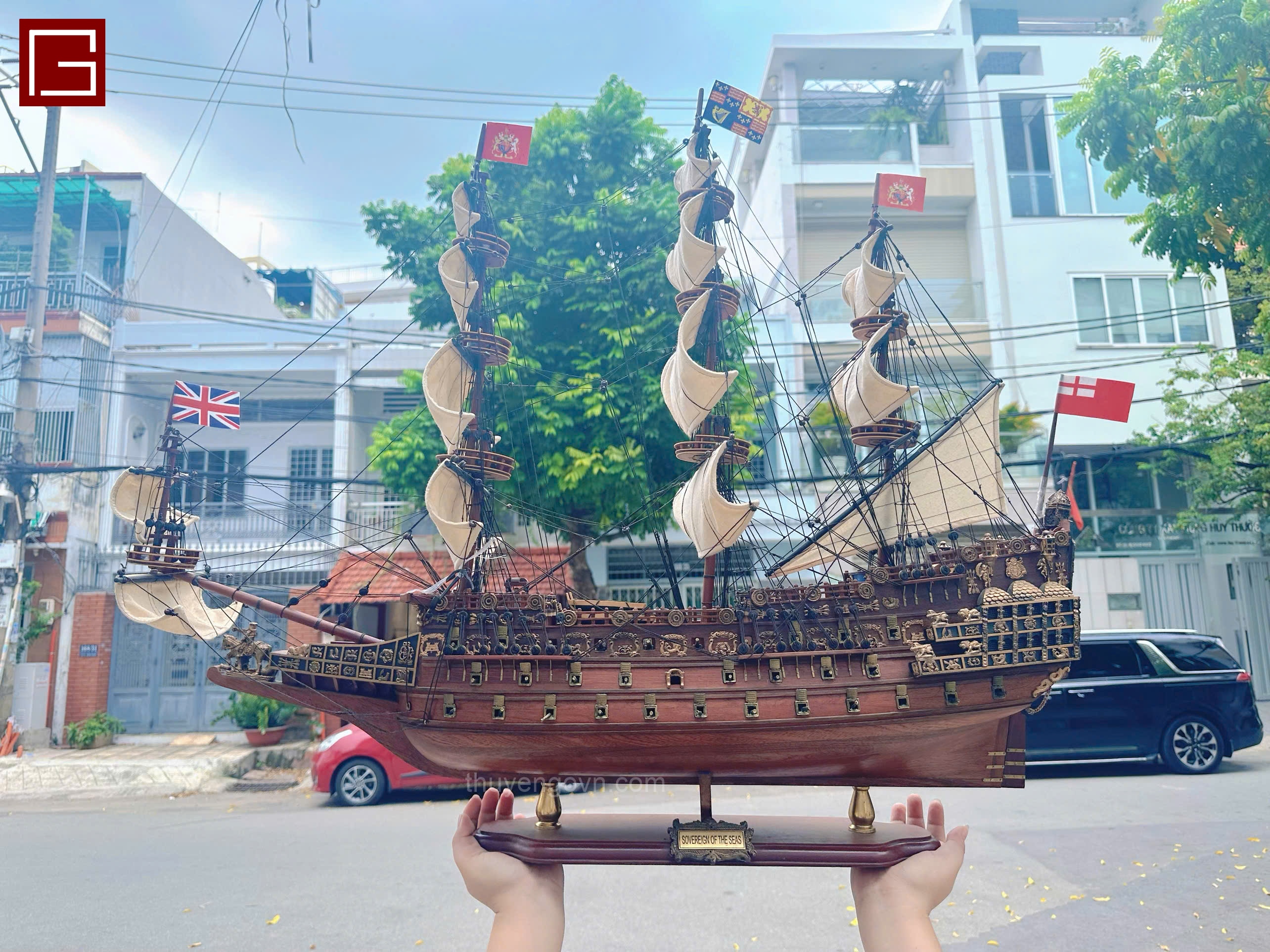Mô Hình Thuyền Gỗ Phong Thủy Dạng Thuyền Cổ SOVEREIGN OF THE SEAS, thuyền buồm phong thủy, hàng chính hãng