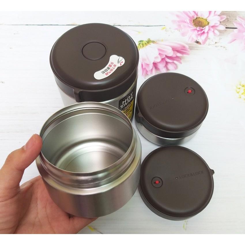 Bộ 3 hộp cơm giữ nhiệt Lock&Lock mushroom lhc8025slv - Hàng chính hãng, có kèm túi và đôi đũa inox - Hapos