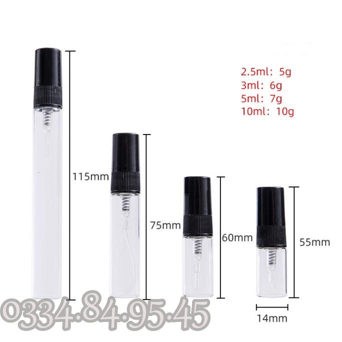 Chai chiết nước hoa 2ml 3ml 5ml 10ml NẮP ĐEN- Lọ đựng thủy tinh xịt phun sương, vỏ chiết vial, phễu mini