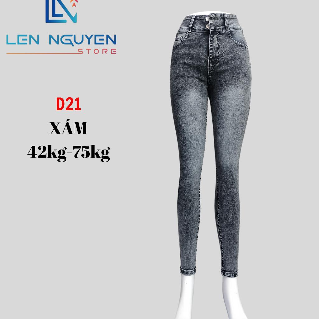 D21_Quần jean nữ, dài, lưng cao, quần bò nữ dáng ôm, quần rin nữ có big size, cho 42kg đến 75kg,LEN NGUYEN STORE - Xám