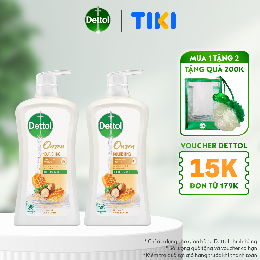 Combo 2 chai sữa tắm Dettol Onzen mật ong kháng khuẩn và dưỡng thể - chai 950G