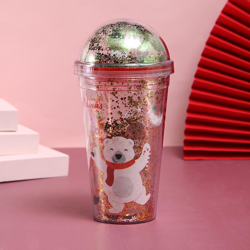 Băng Cốc Sinh Viên Cặp Đôi Quà Tặng Giáng Sinh Bình Nước Giáng Sinh Cốc Nước Micro Phong Cảnh Nhựa Ống Hút Cốc Sáng Tạo