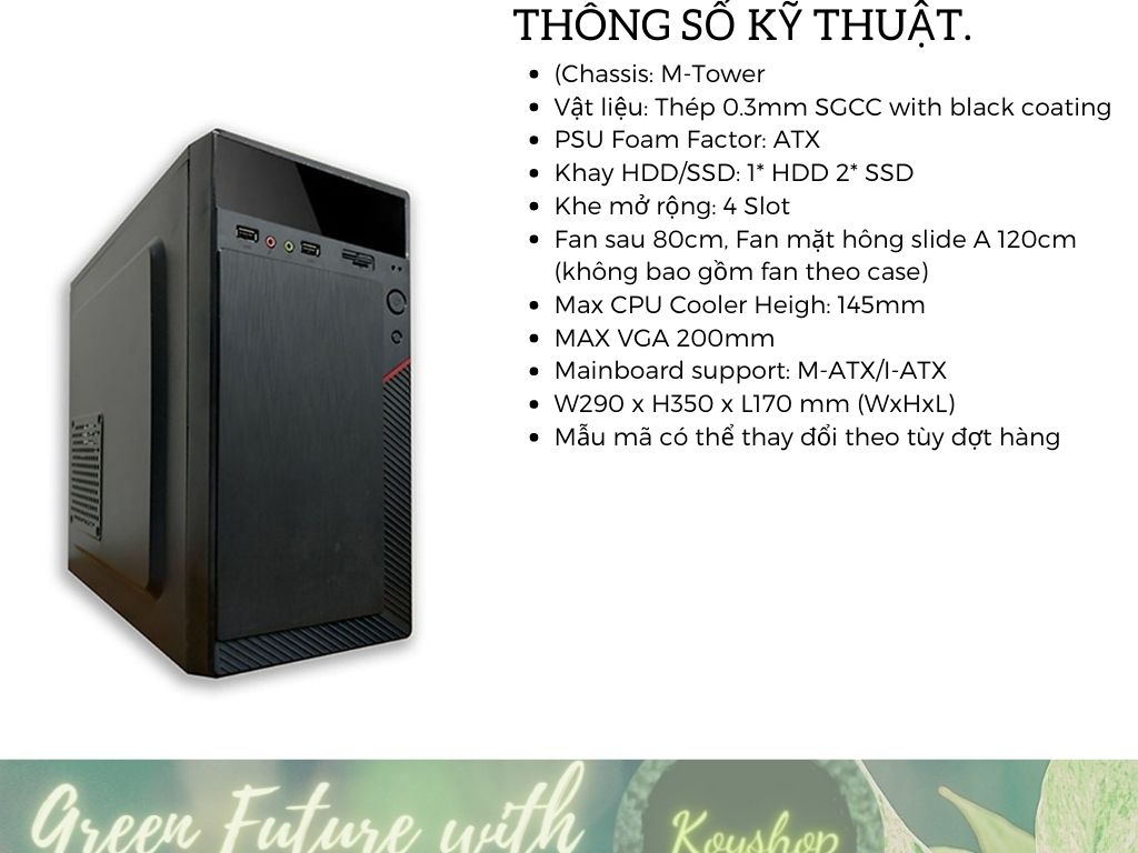 Vỏ Case , Thùng máy tính Kích thước 290x170x350mm, Fan sau 8cm - Hàng nhập khẩu.