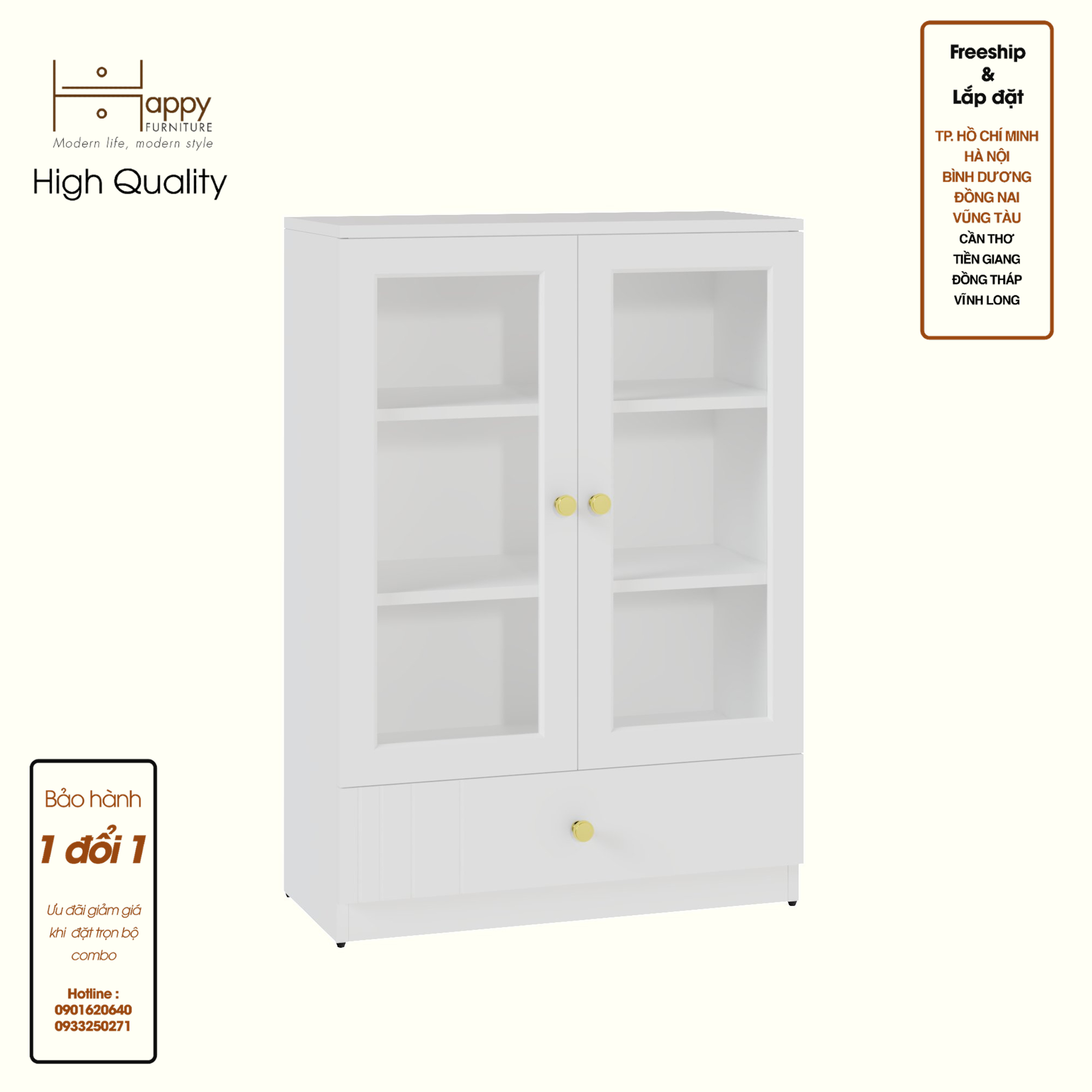 [Happy Home Furniture] JOVIE, Tủ lưu trữ cửa kính 1 ngăn kéo, 70cm x 32cm x 100cm ( DxRxC), TCM_162